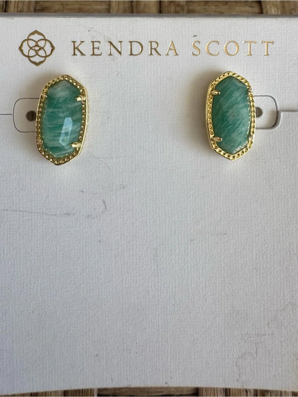 Kendra Scott Ellie Teal Green Amazonite & Gold Stud Earrings